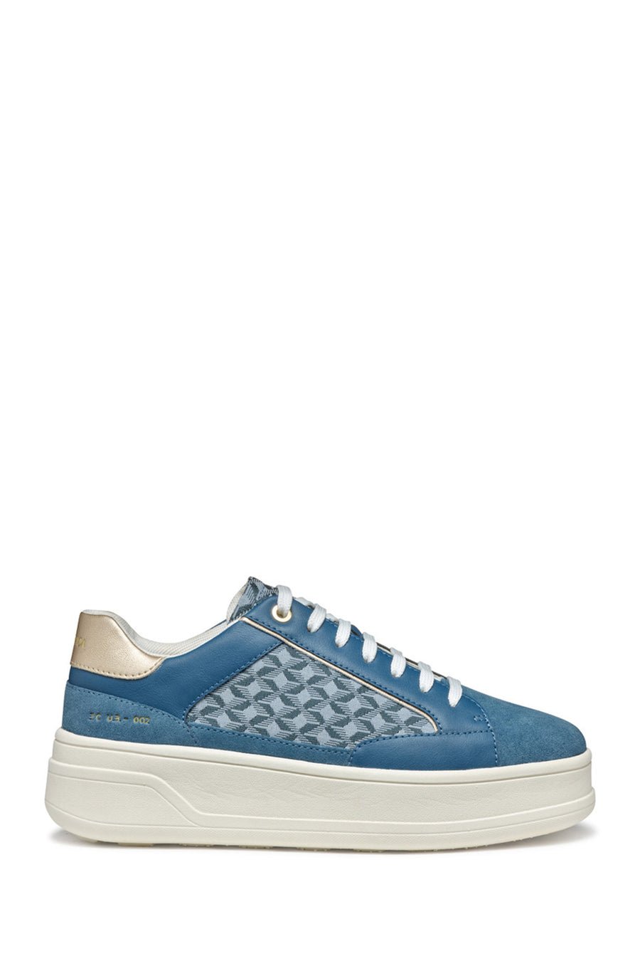 Geox Kadın Mavi D Spherica Ecub - 2 B - Em.Te + Su Bağcıklı Desenli Kalın Tabanlı Deri Sneaker D55WVC0CK22C4005 | Derimod
