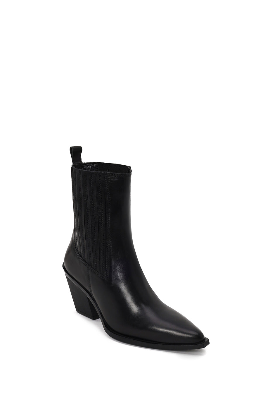 Woman Black Chunky-Heel Leather Cowboy Boots