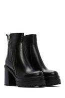 Women's Black Zipper Heeled Leather Boots | Derimod