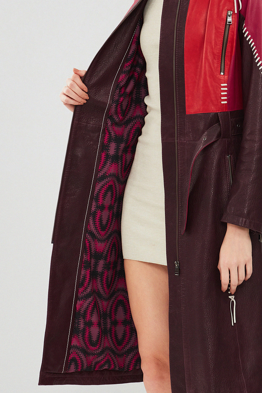Carmen Women's Burgundy Leather Trench Coat