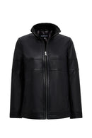 Diana Women's Black Oversize Leather Coat with Fur Collar | Derimod