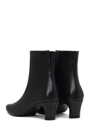 Woman Black Zip Closure Thick-Heeled Leather Boots | Derimod