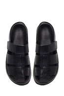 Men's Black Leather Sandals | Derimod