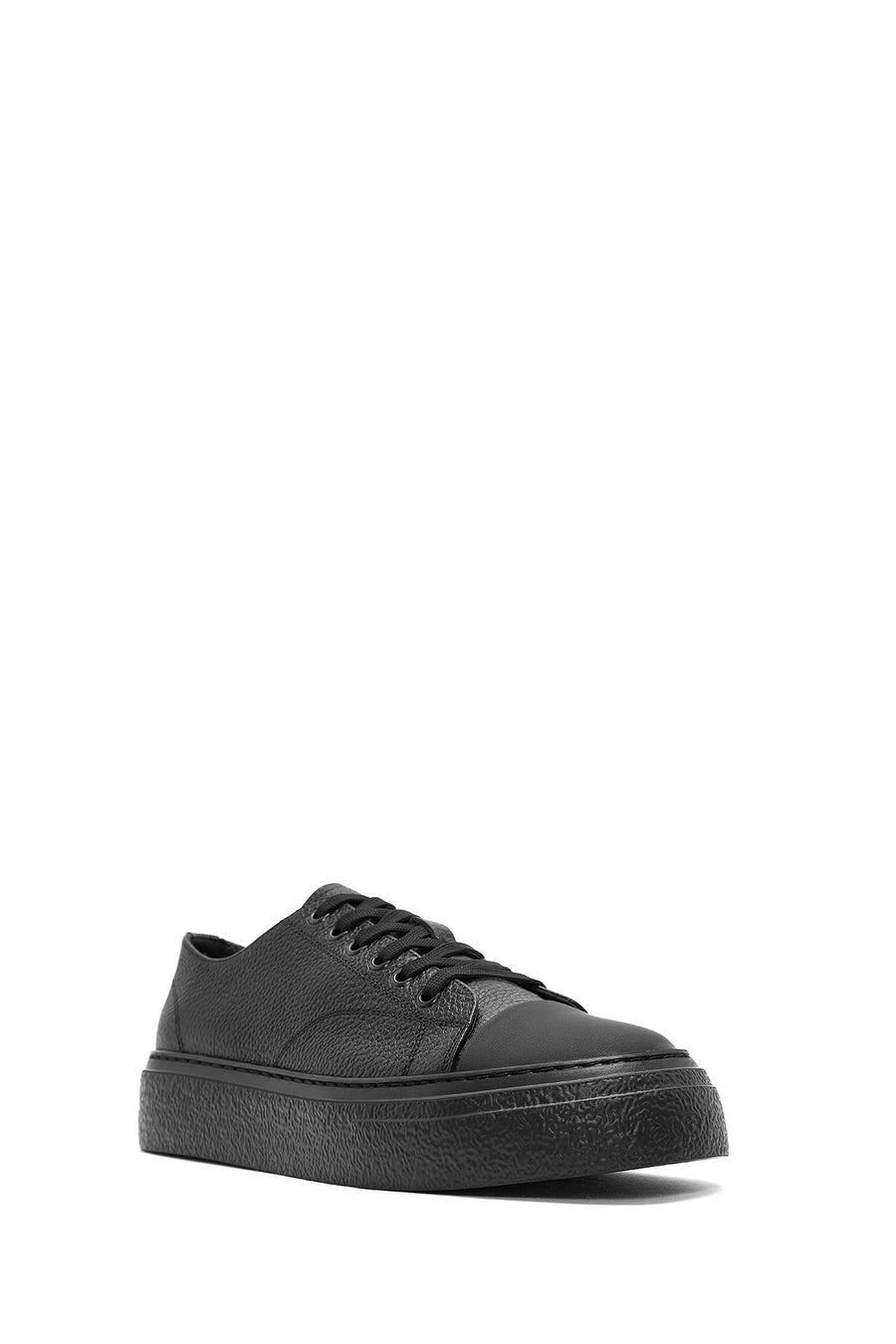 Erkek Siyah Bağcıklı Deri Sneaker