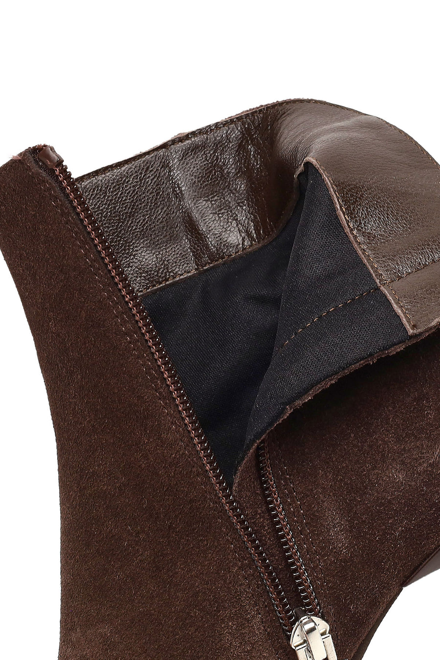 Woman Brown Zip Closure Thin-Heeled Suede Boots