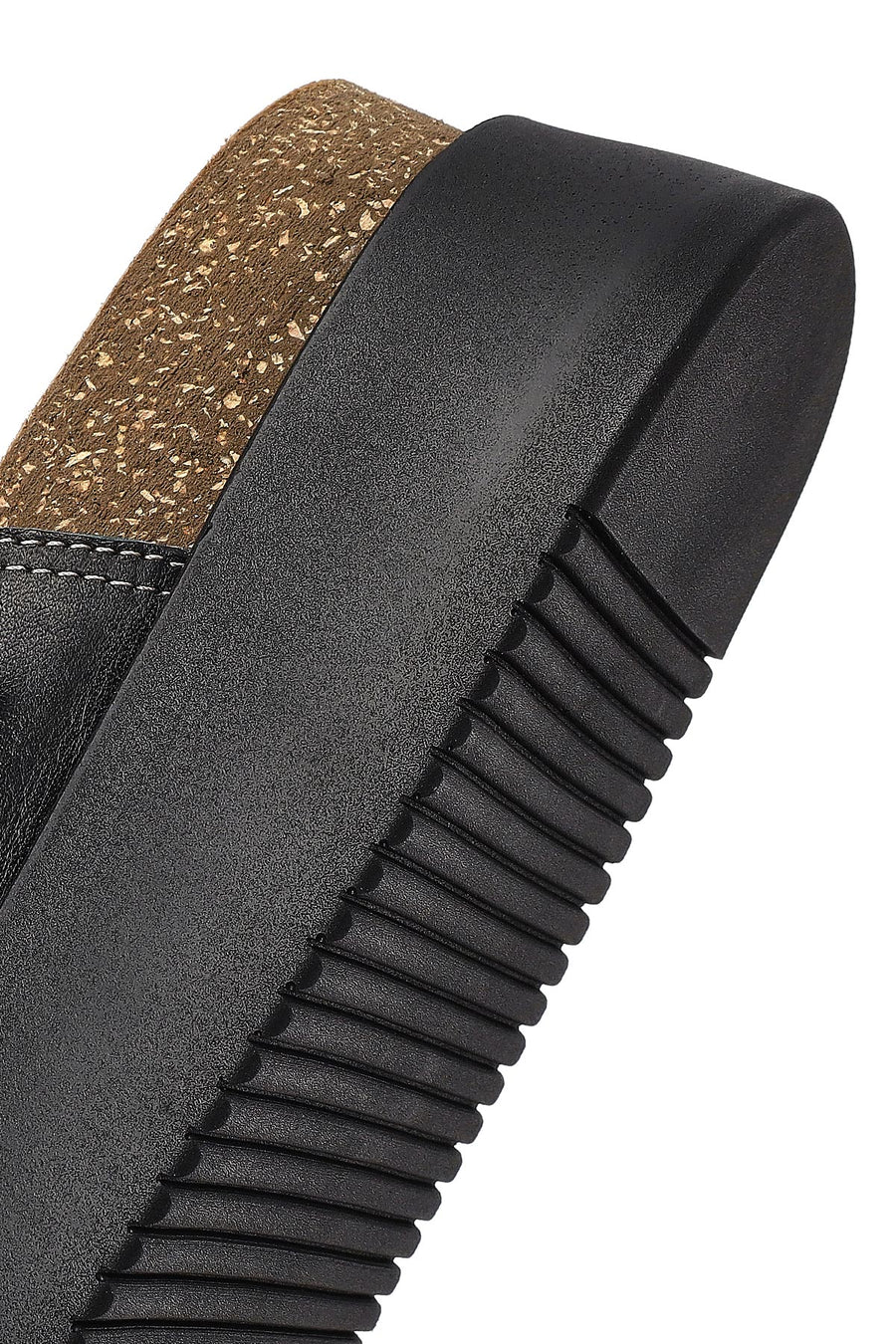Women's Black Buckled Thick-Soled Leather Slippers