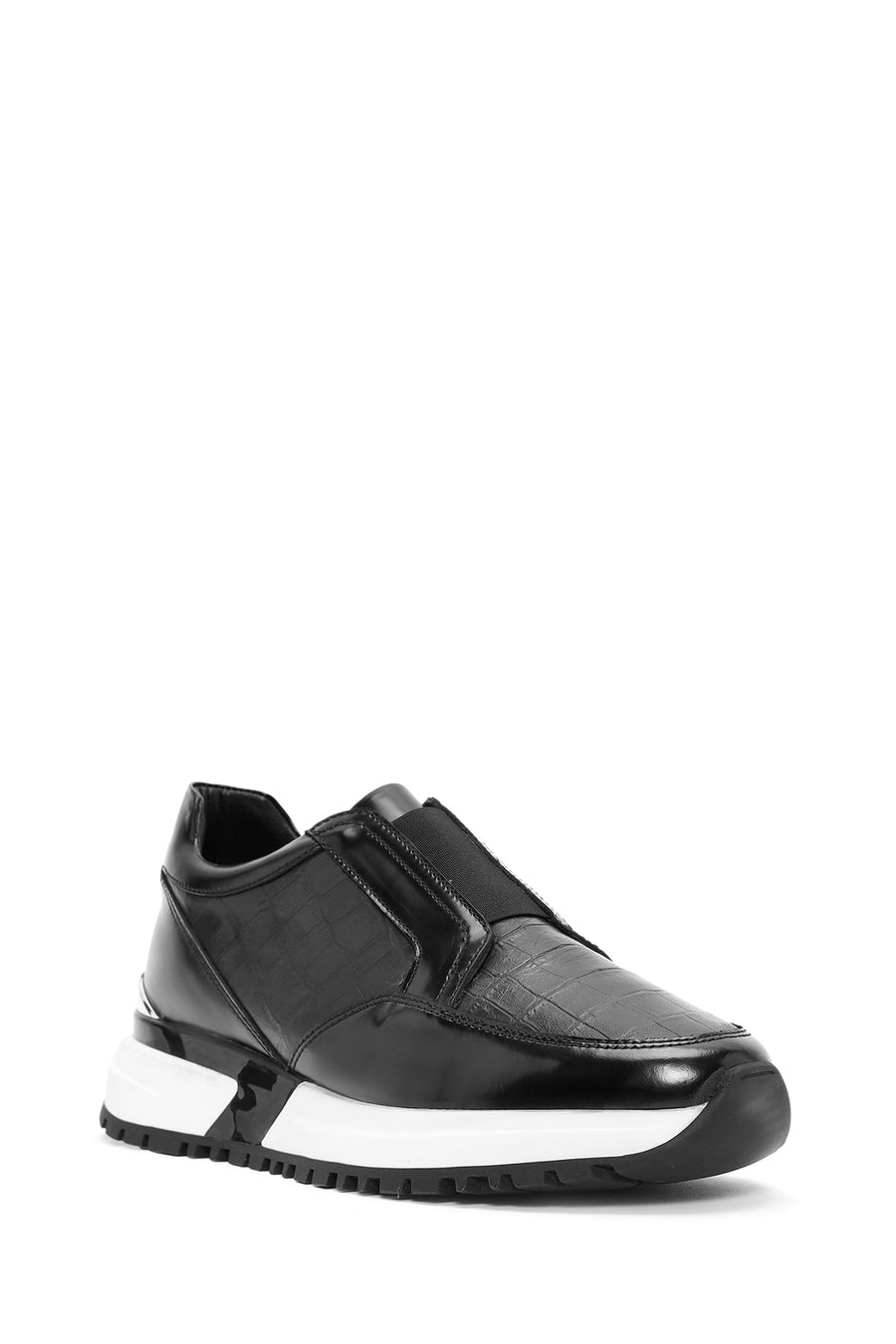 Erkek Siyah Kroko Desenli Deri Sneaker
