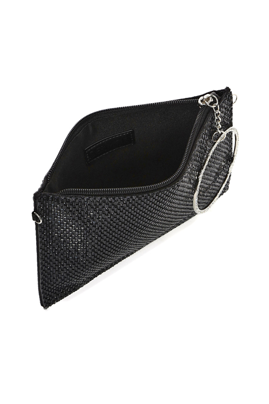 Women's Black Stone Long Chain Strap Evening Clutch Bag