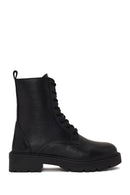 Woman Black Zip Closure Thick-Soled Leather Combat Boots | Derimod