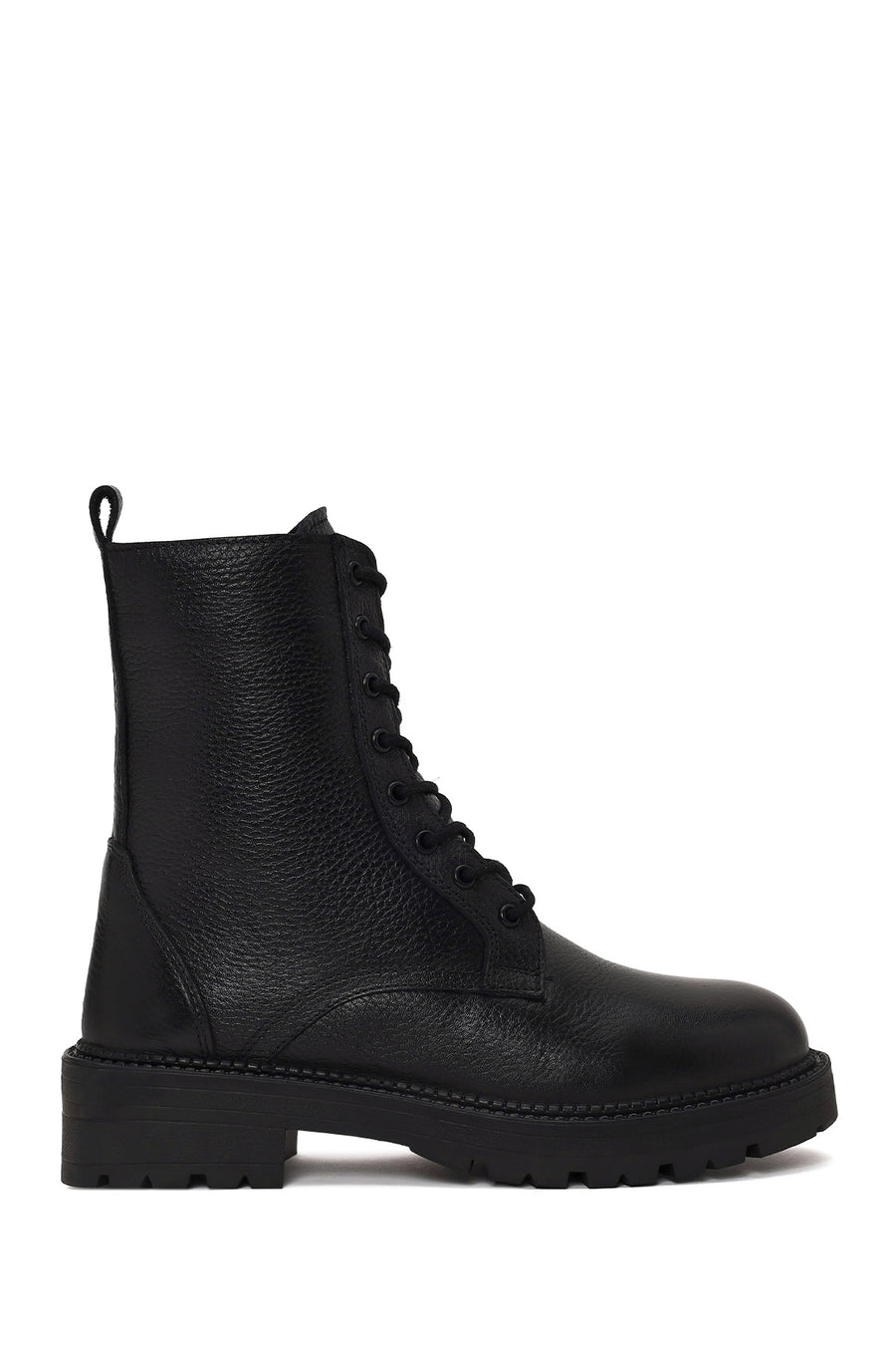Woman Black Zip Closure Thick-Soled Leather Combat Boots WF450023DF | Derimod