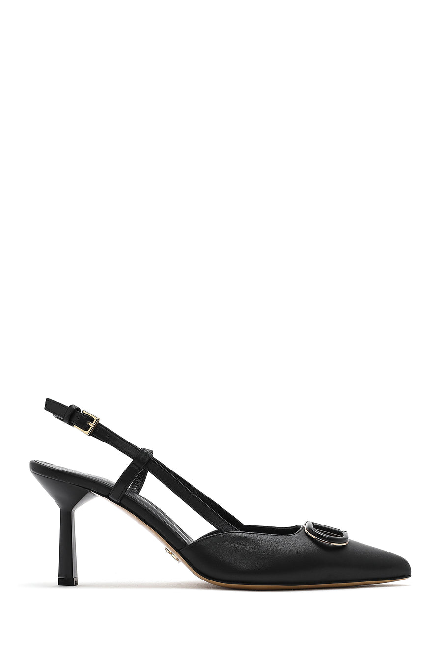 Women's Black Open Back Thin Heeled Leather Shoes 26PFD120218 | Derimod
