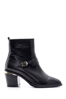 Women's Buckle Detailed Leather Heeled Boots | Derimod