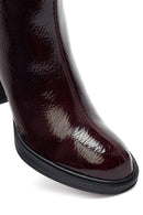 Woman Burgundy Zip Closure Chunky-Heeled Boots | Derimod