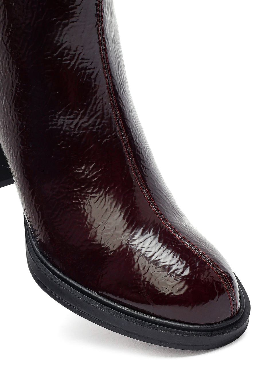 Woman Burgundy Zip Closure Chunky-Heeled Boots
