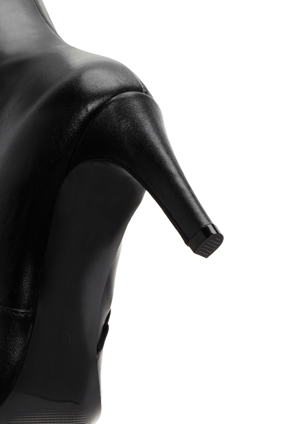 Women's Black Zippered Thin Heeled Leather Boots