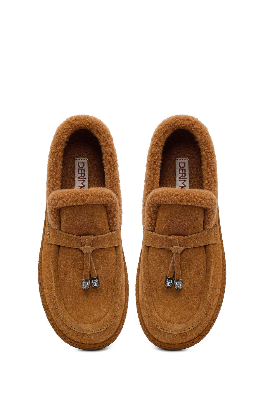 Kadın Camel Tokalı Kalın Tabanlı Süet Deri Teddy Loafer
