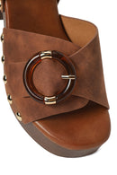 Woman Brown Ankle-Buckle Platform Chunky High-Heel Suede Sandals | Derimod