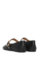 Women's Black Buckle Leather Ballerinas | Derimod