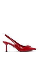 Women's Red Slingback Thin Heel Leather Shoes | Derimod