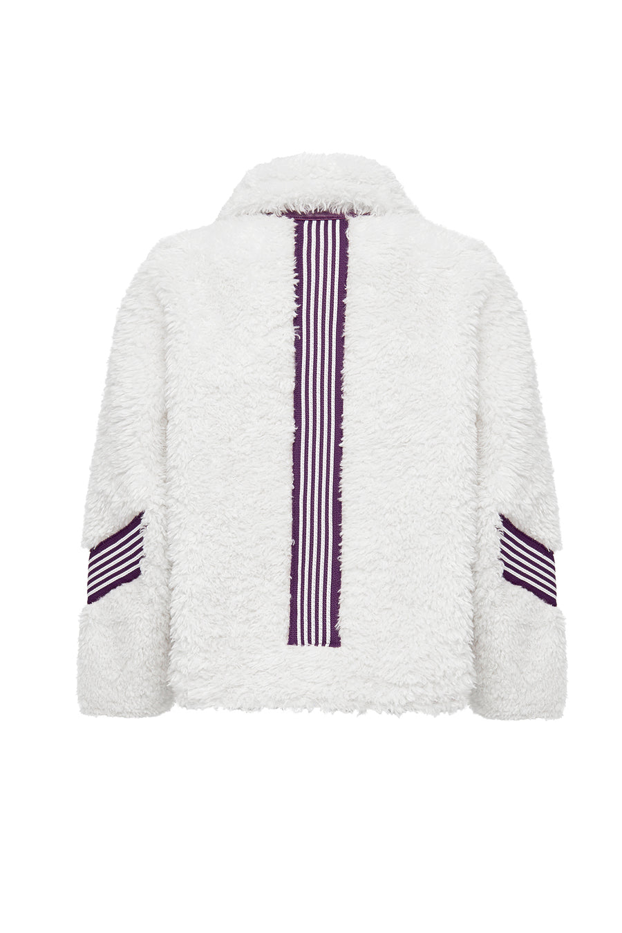 Meribel Women's Multicolored Purple Stripe Detail Teddy Coat