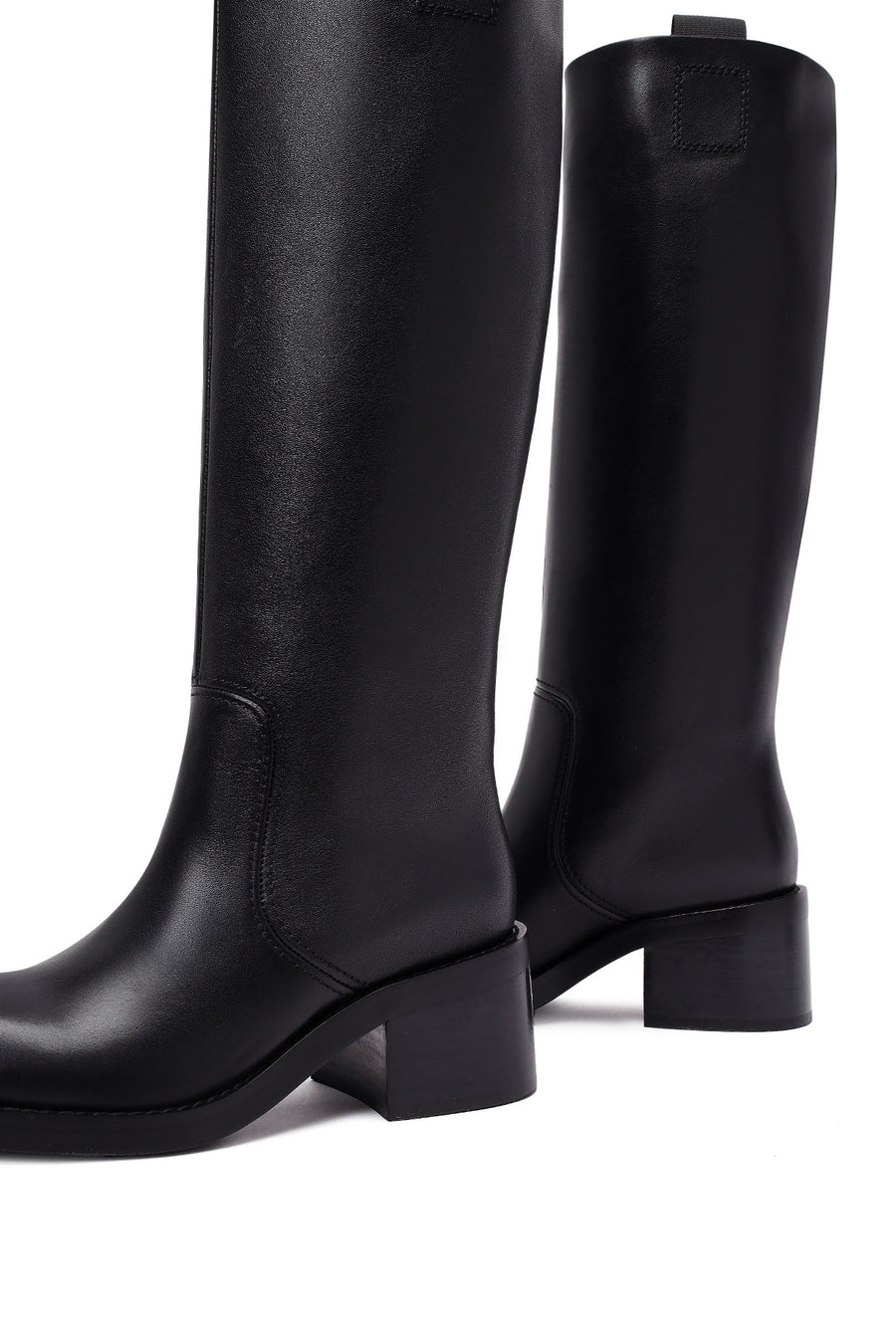 Women's Black Thick Heeled Leather Boot