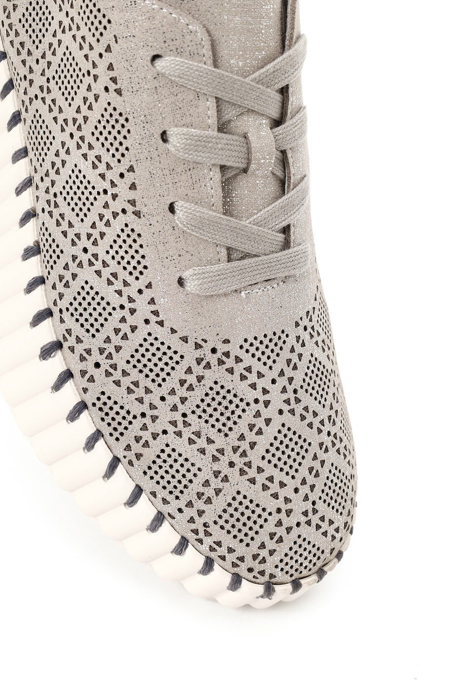 Kadın Gri Bağcıklı Kalın Tabanlı Desenli Sneaker