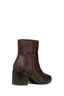 Geox Women's Brown New Asheel Zippered Thick Heel Leather Boots | Derimod