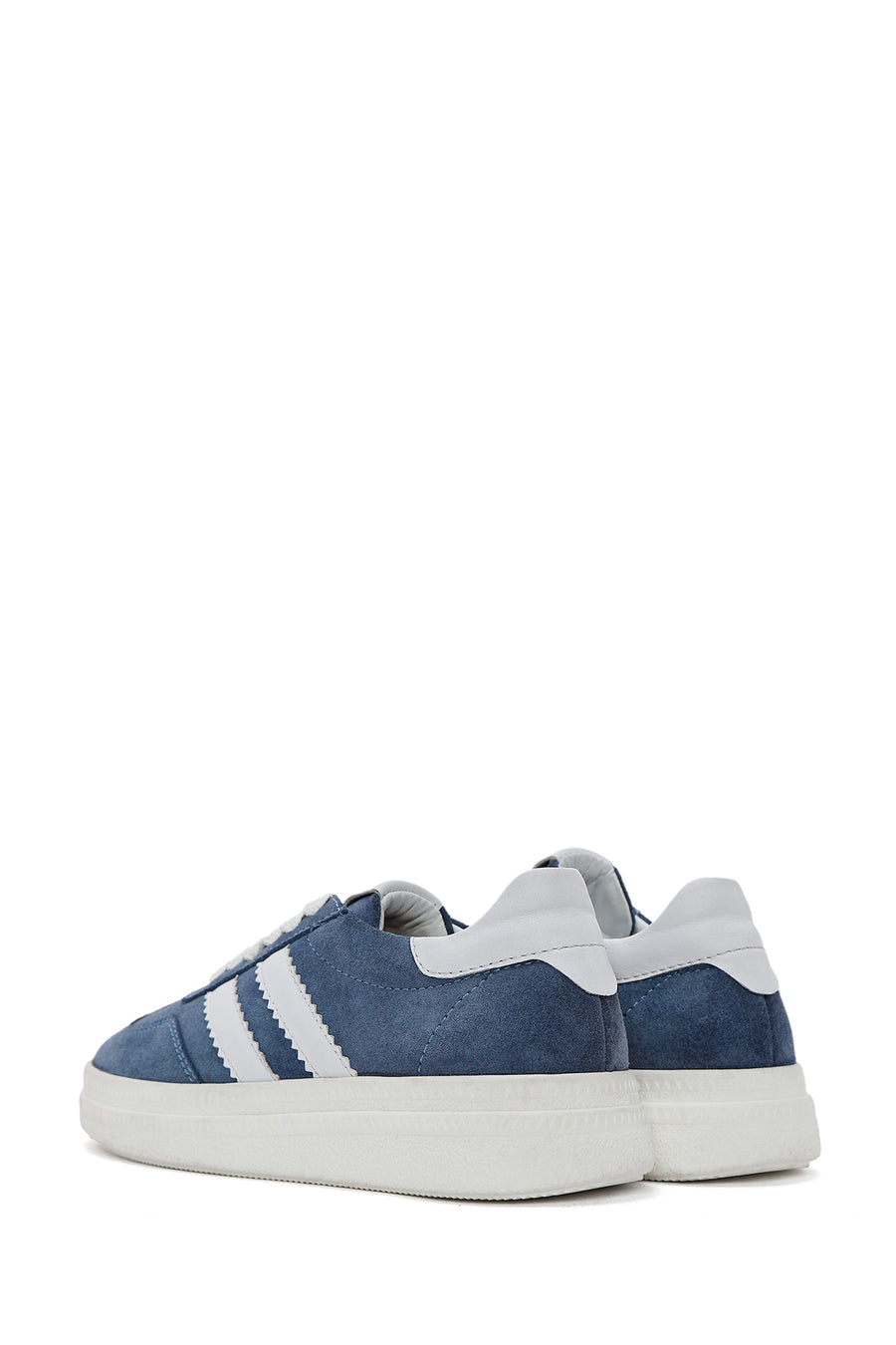 Women's Blue Lace-Up Chunky Sole Suede Leather Sneakers