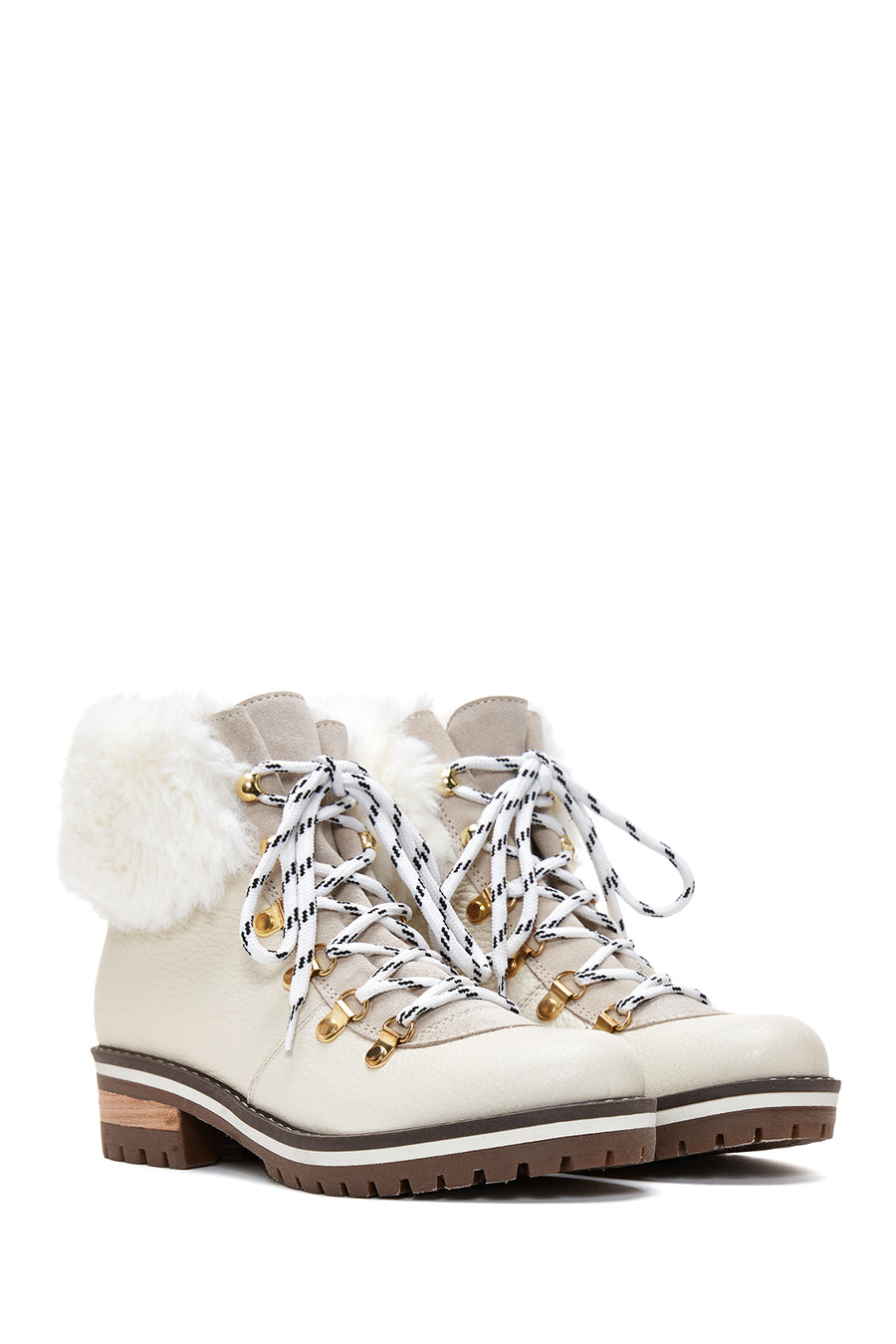 Women's White Leather Lace-up Plush Casual Boots