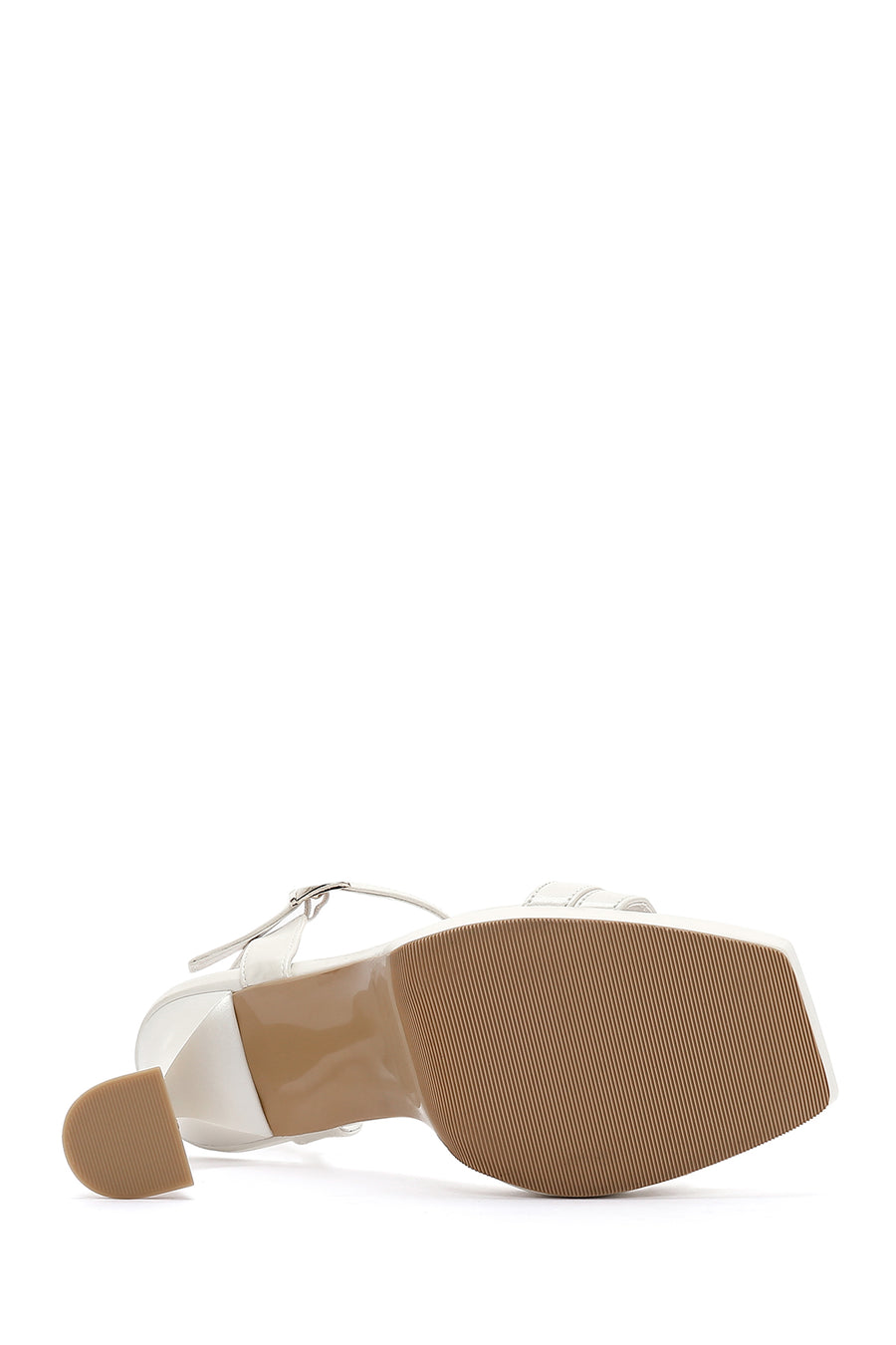 Women's White Patent Leather Platform Heeled Sandals