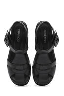 Women's Black Ankle Strap Thick-Sole Leather Sandals | Derimod
