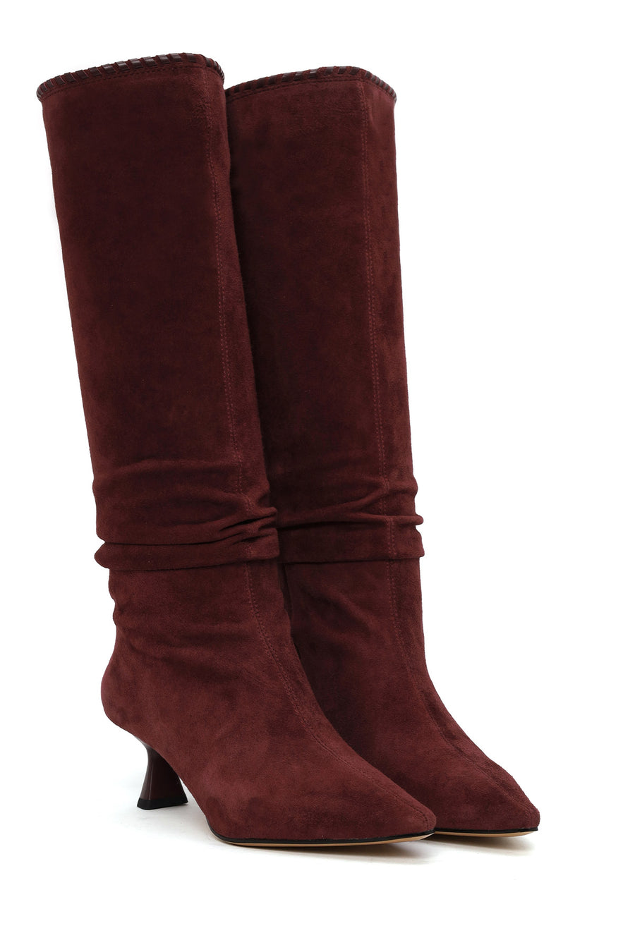 Woman Burgundy Heeled Suede Boot