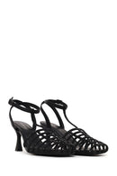 Woman Black Ankle-Buckle Open-Back Stiletto High Heel | Derimod
