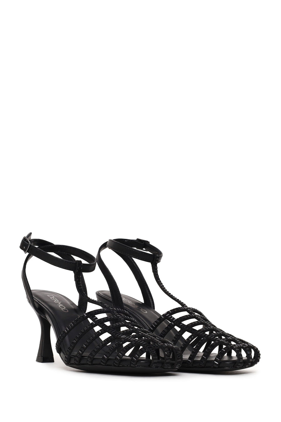 Woman Black Ankle-Buckle Open-Back Stiletto High Heel