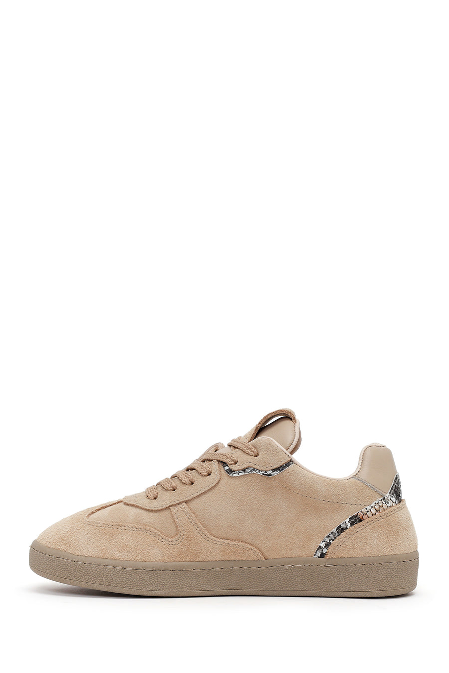 Woman Beige Lace-up Suede Leather Sneaker
