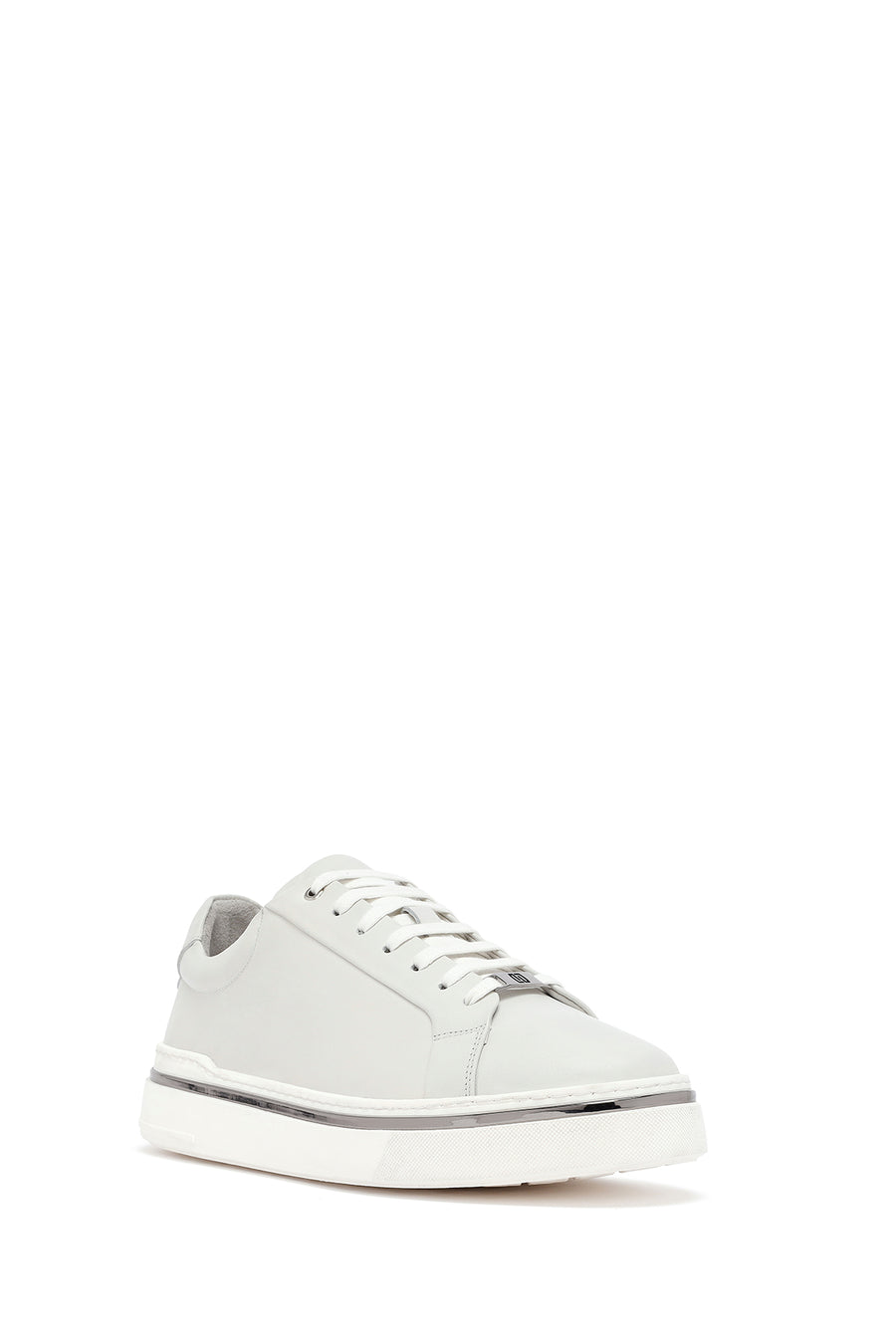 Men's White Lace-Up Leather Sneakers