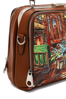 Woman Tan Long-Strap Patterned Shoulder Bag | Derimod