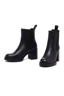 Woman Black Chunky Heels Leather Chelsea Boots | Derimod