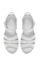 Women's White Strappy Thick Soled Leather Comfort Sandals | Derimod