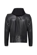 Butler Men's Black Hooded Biker Leather Jacket | Derimod