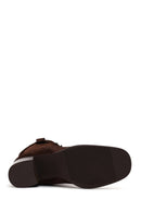 Woman Brown Thick-Heeled Patterned Suede Cowboy Boots | Derimod
