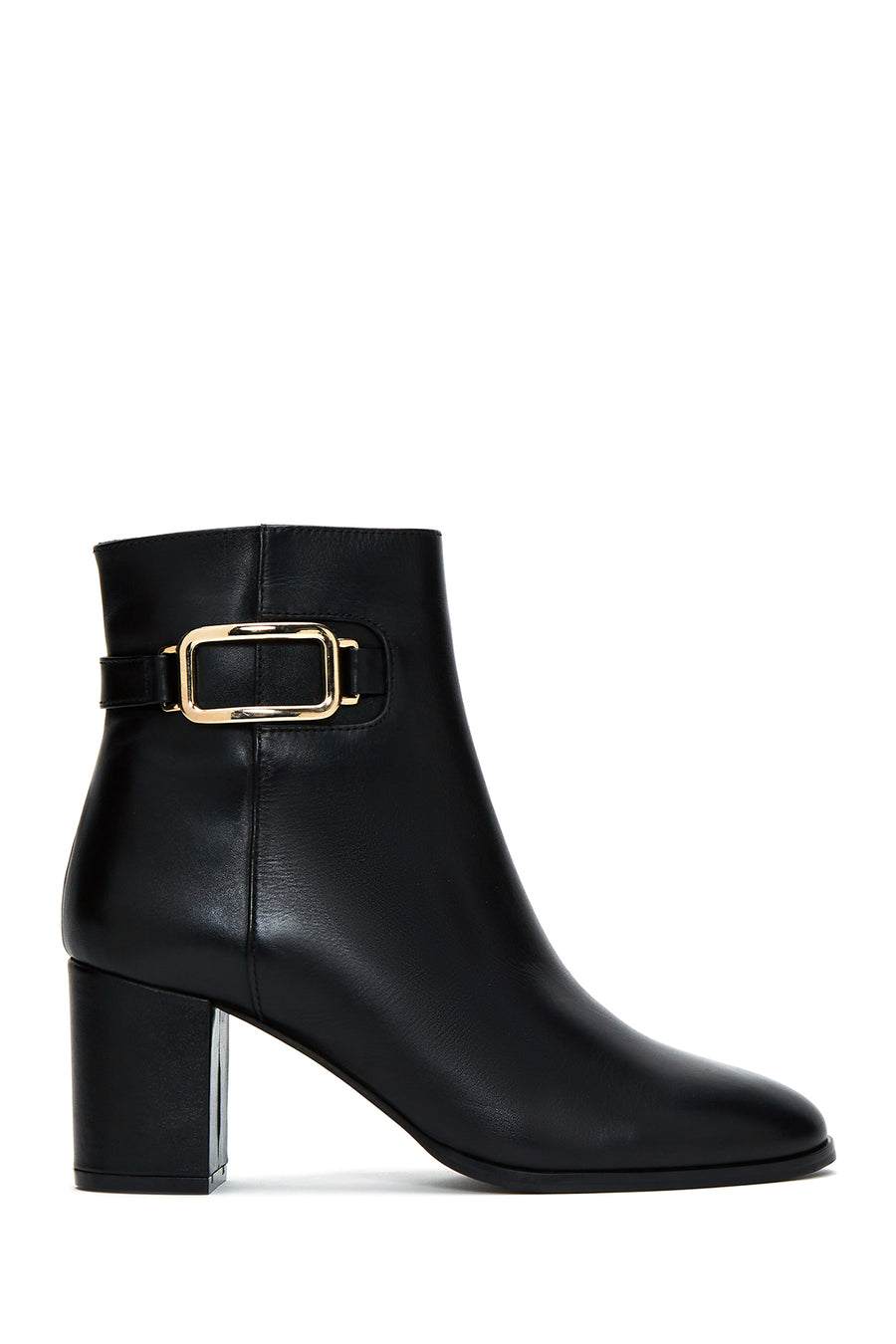 Women's Black Zippered Buckle Detailed Thick Heeled Leather Boots 24WFD161118 | Derimod