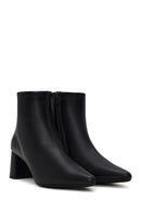 Derimod Flex Woman Black Zip Closure Chunky-Heeled Leather Boots | Derimod