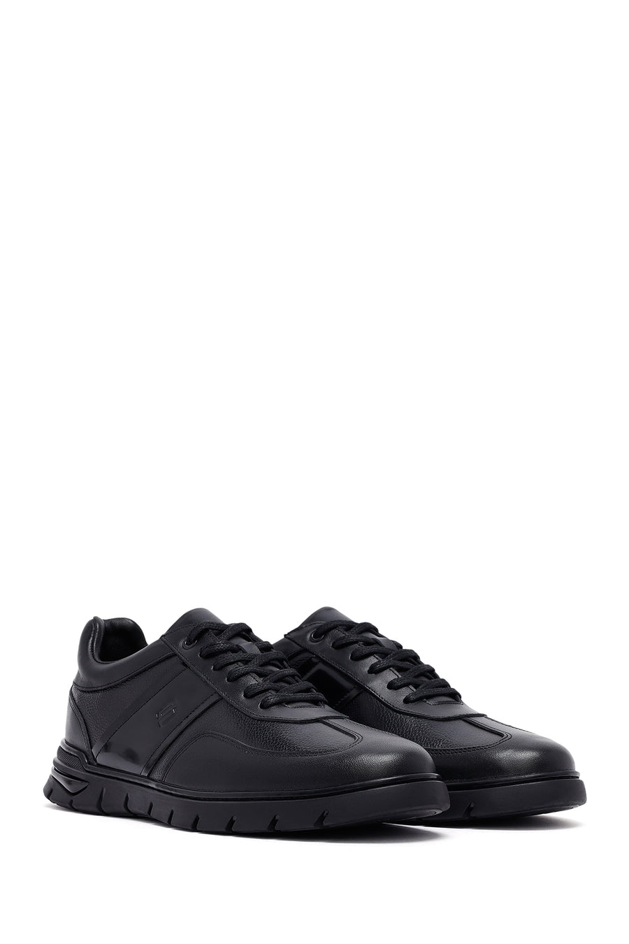 Men's Black Lace-Up Leather Casual Sneakers