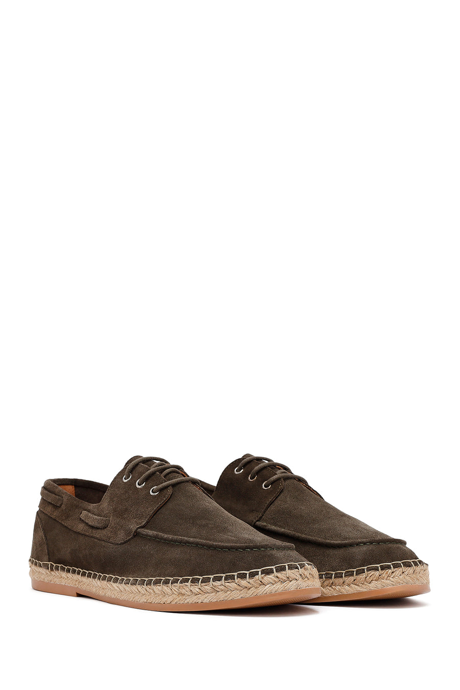 Men's Khaki Lace-Up Suede Leather Espadrilles