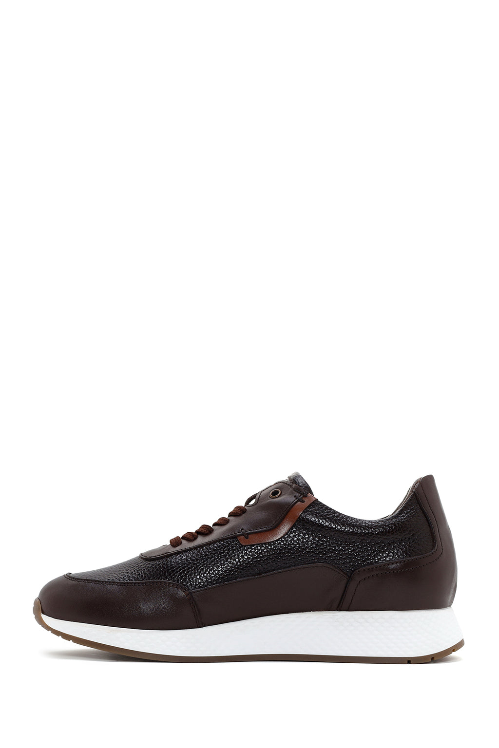 Erkek Kahverengi Kalın Tabanlı Deri Casual Sneaker