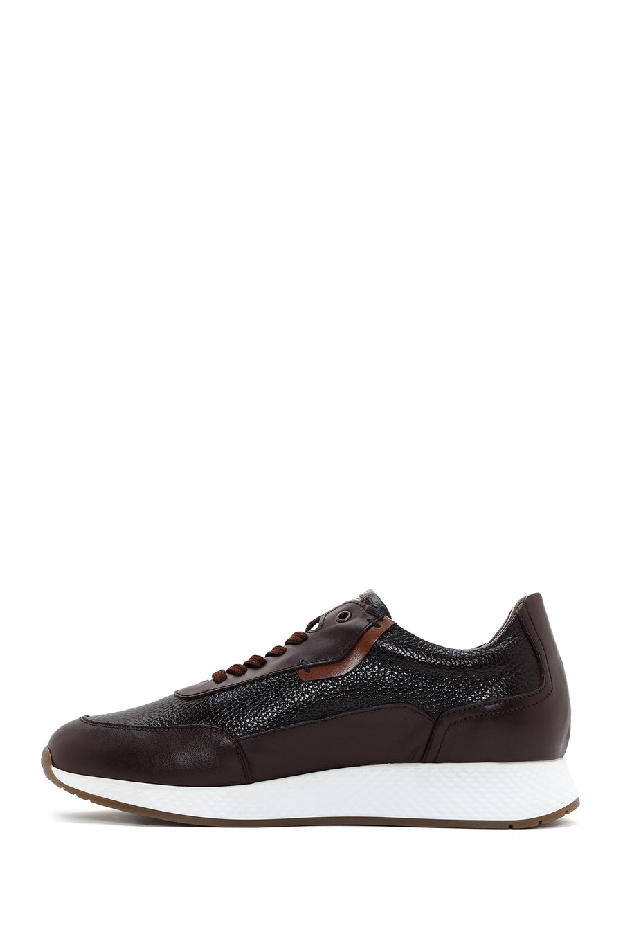 Erkek Kahverengi Kalın Tabanlı Deri Casual Sneaker