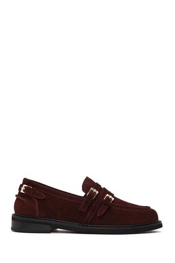 Kadın Bordo Tokalı Süet Deri Maskülen Loafer AF140001DS | Derimod
