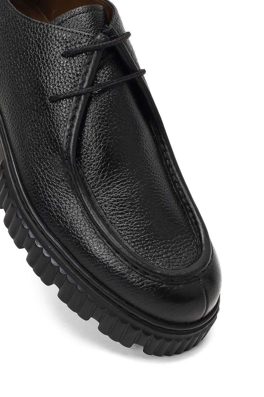 Men's Black Lace-Up Thick-Soled Leather Casual Shoe