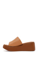 Woman Tan Thick Sole Leather Comfort Slippers | Derimod